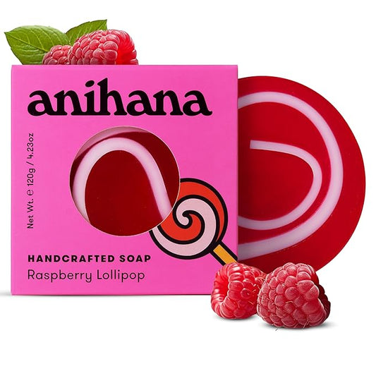 ANIHANA Handcrafted Natural Soap with Coconut Oil, Gentle Cleansing, Paraben Free, Refreshing Raspberry Lollipop Scent, 4.23 oz-Velvo Beauty