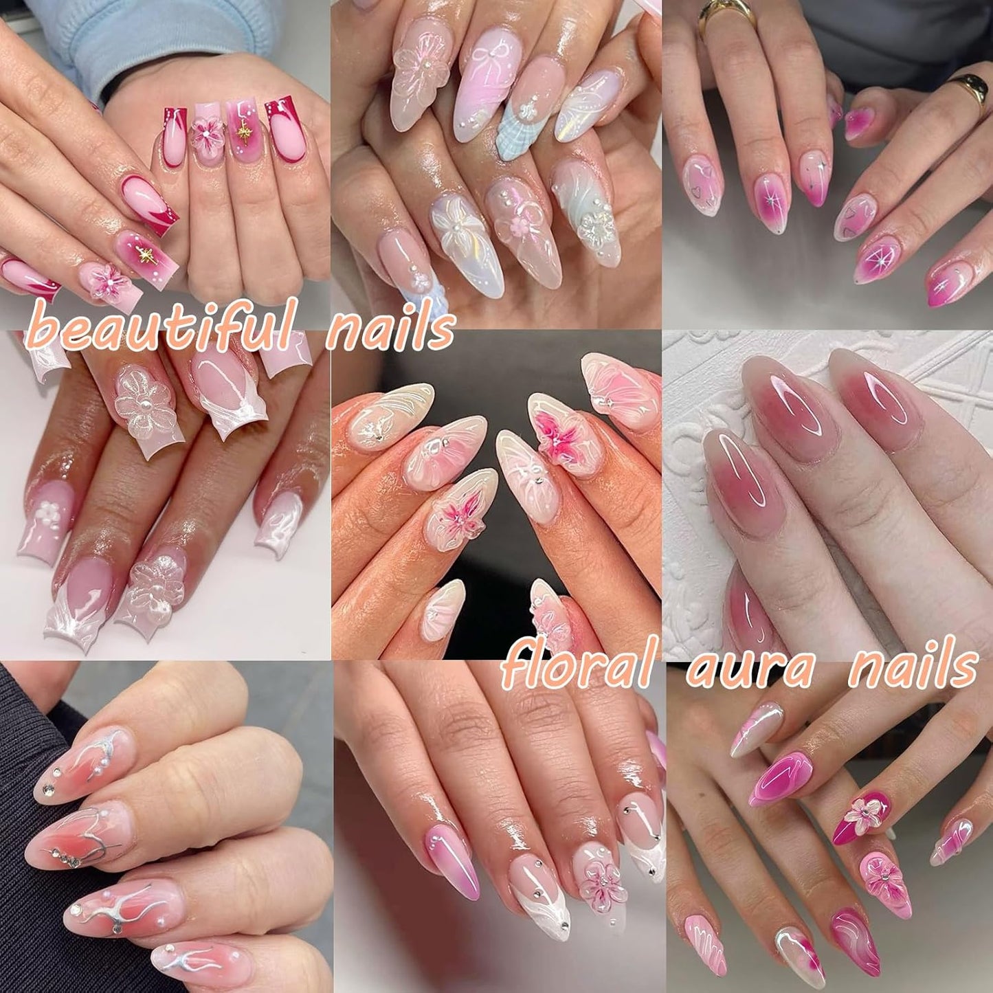 Blush Flower Nail Art Stickers Decals 5D Embossed Nail Decals Spring Summer Frangipani Nails Art Design Self-Adhesive Accessories 3D Flower Nails Stickers for Women Decoration-Velvo Beauty