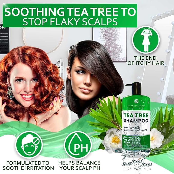 Tea Tree Oil Shampoo - Sulfate and Paraben Free with Collagen Keratin - Ideal for Women and Men with Oily Hair and Scalp Buildup - Anti Dandruff Treatment for Itchy, Dry Scalps – Salon Grade Products-Velvo Beauty