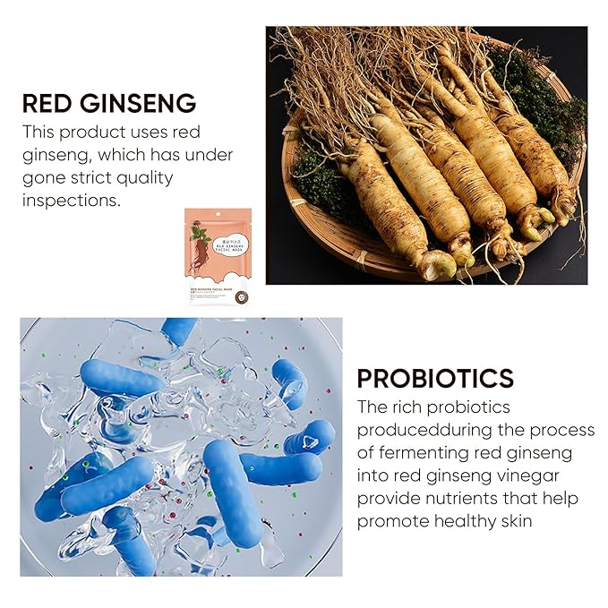 10Pack Sheet Face Masks Skincare for All Skin Types, Moisturizing Hydrating Face Masks Suitable for Sensitive Skin, Red Ginseng Face Masks for Wrinkles, Fine-Lines, Firmness and Elasticity-Velvo Beauty
