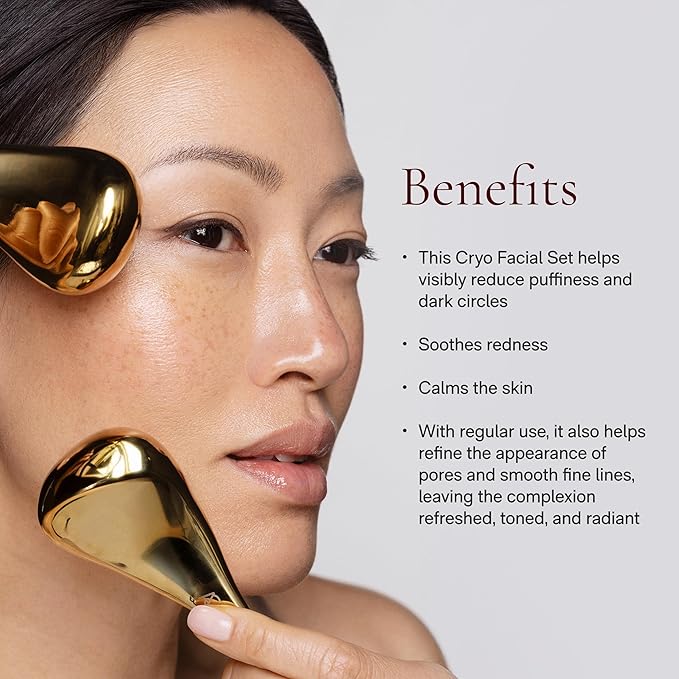 Angela Caglia Gold Cryo Facial Set | Refreshing Cryotherapy Facial Set that Improves Circulation, Reduces Puffiness and Dark Circles for a Refreshed & Rejuvenated Complexion-Velvo Beauty