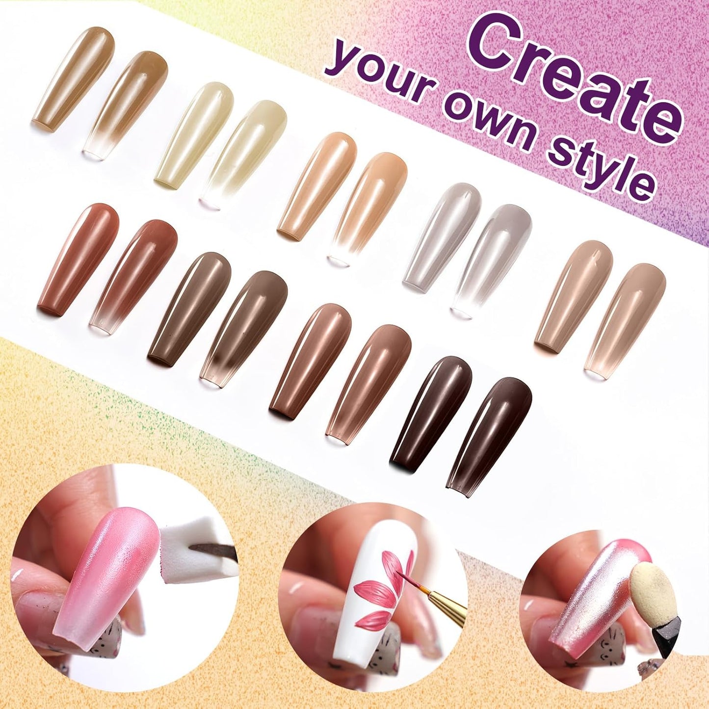 Gradient Painting Gel, 9 Colors Ombre Gel Nail Polish for Cream Brown Color Pigment Pat Aura Nails French Manicure Soak Off UV Long-lasting Home Salon DIY Nail Art Coconut Latte 1-Velvo Beauty