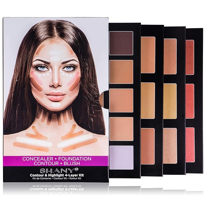 SHANY 4-Layer Contour and Highlight Makeup Kit - Set of Concealer Palette, Color Corrector, Makeup Foundation Palette, Contour Highlight, and Blush Palettes Sets-Velvo Beauty
