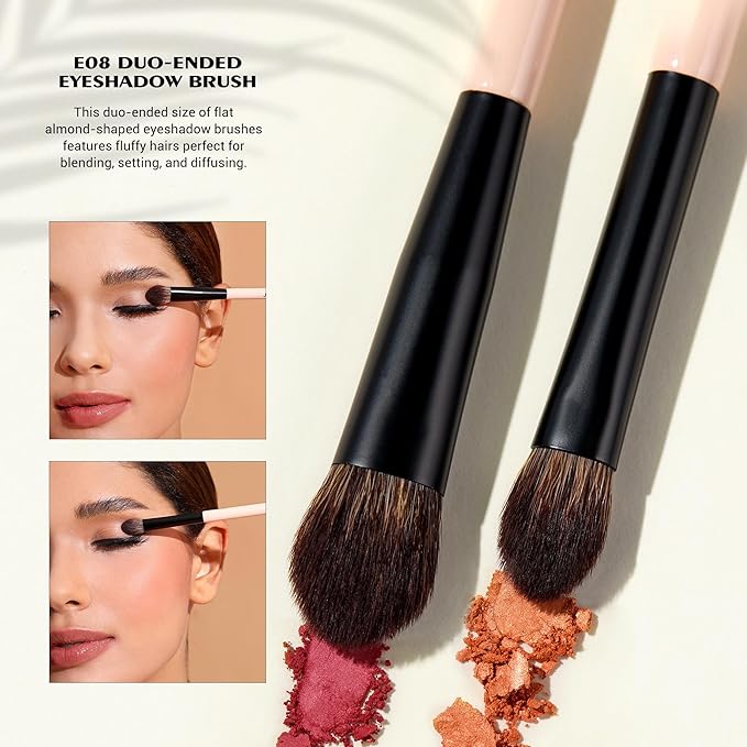 Jessup Travel Makeup Brushes Set 3pcs, Double Sided Contour Brush Dual Ended Eye Shadow Shader Eyeliner Brush, Multi-functional Makeup Set Peach Dust T507-Velvo Beauty