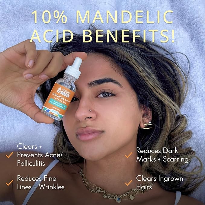Face & Body Clearing Serum, Level 1- for acne, folliculitis, aging skin, ingrown hairs, dark spots - face, chest, butt, back, thighs, arms - mandelic acid - 1 fl oz-Velvo Beauty