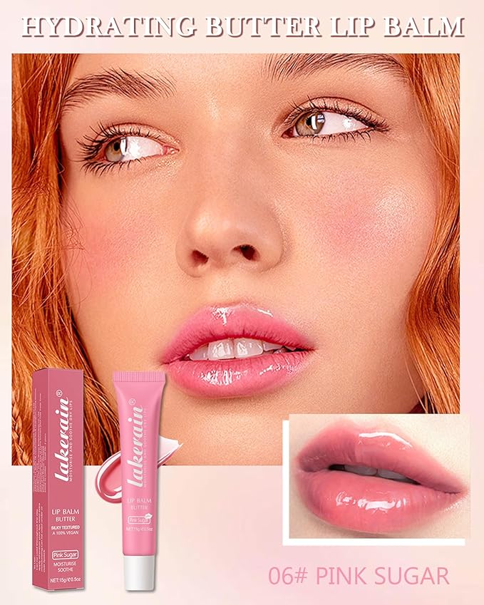 Lip Butter Balm Pink Sugar,Hydrating Tinted Butter Lip Gloss,Clear Lip Mask Lip Moisturizer,Glossier Lip Treatment Balm Lipgloss,Non-Sticky Jelly Glow Reviver Fat Lip Oil, Makeup Gift for Women-06-Velvo Beauty