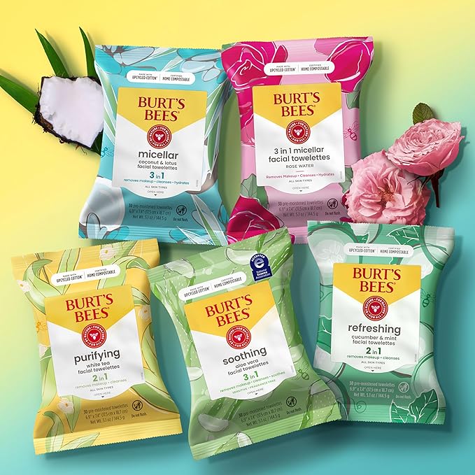 Burt's Bees Back To School Dorm Essentials, Aloe Vera Face Wipes, for Sensitive Skin, Soothing Makeup Remover & Facial Cleansing Towelettes, 30 Ct. (3-Pack)-Velvo Beauty