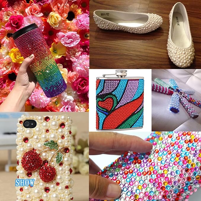 Flat Back Rhinestone+Half Round Pearl Kits Colorful Rhinestones+Beige Pearls With Picker Pencil And Tweezer For Home DIY And Professional Use-Velvo Beauty