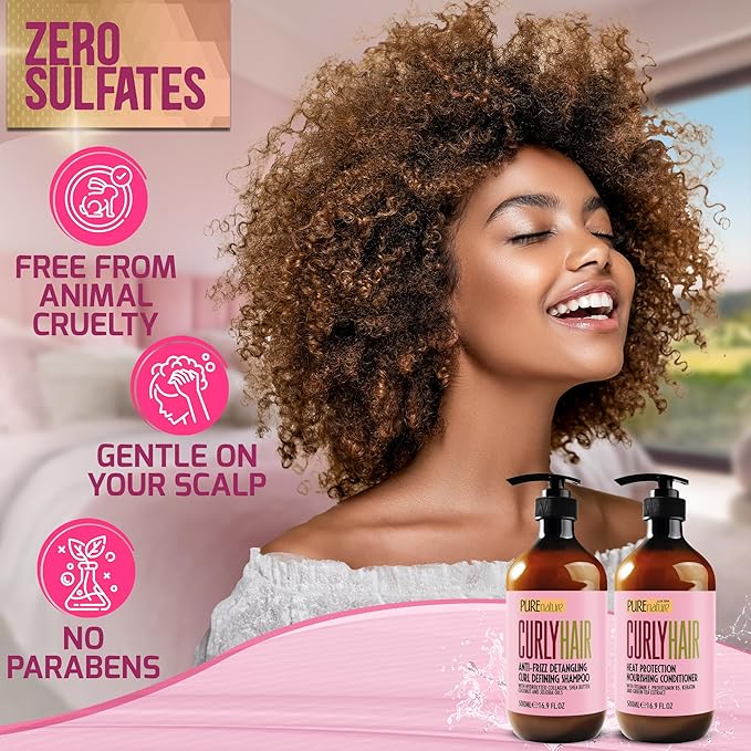 Curly Hair Shampoo and Conditioner Set - Sulfate Free and Color Safe - For Wavy, Frizzy, Fine, Black and Permed Styles - Moisturizing for Men and Women - Deep Curl Hydrating Products with Argan Oil-Velvo Beauty