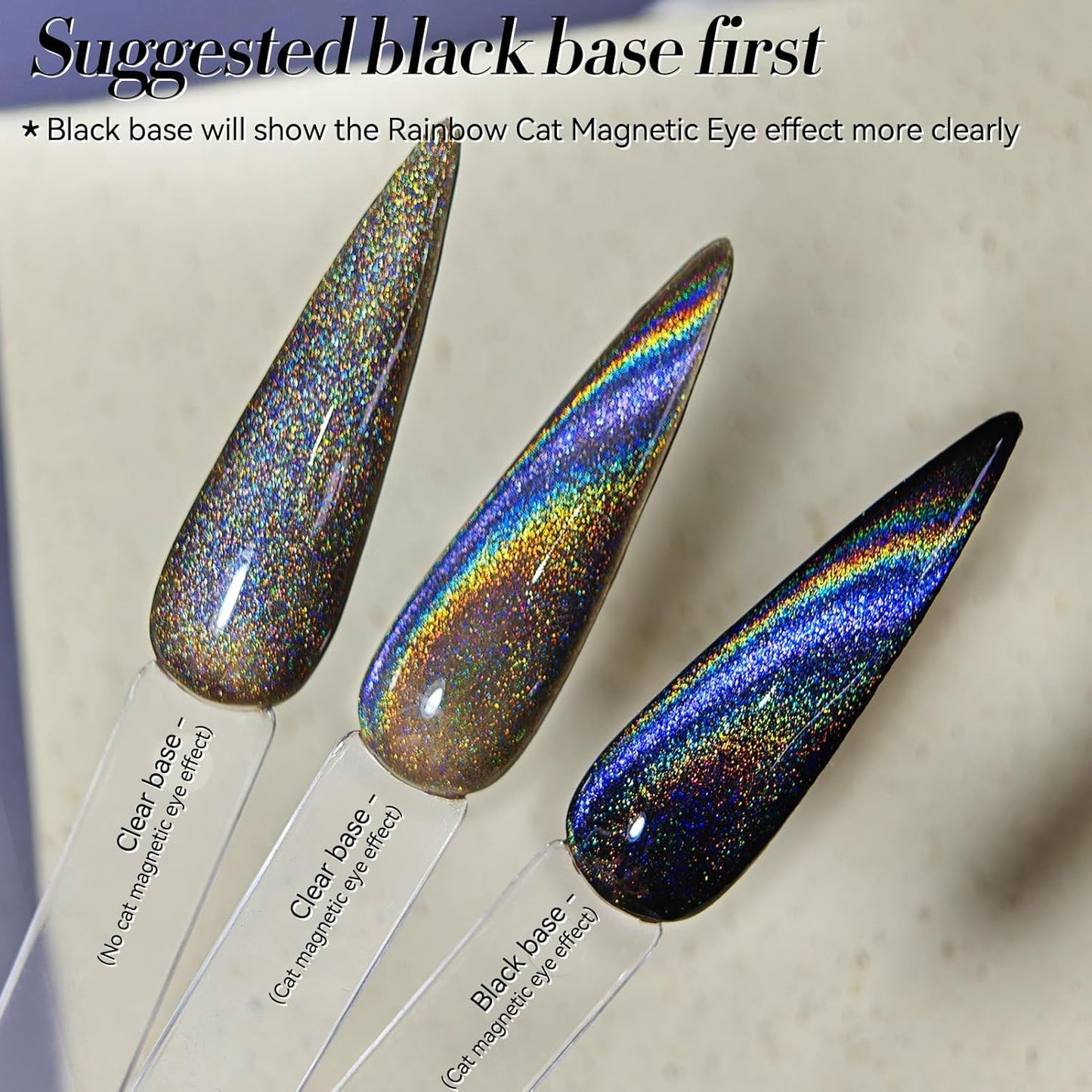 Born Pretty Cat Magnetic Eye Gel Nail Polish Holographic Rainbow Cat Magnetic Gel, Black Glitter Magnetic Soak Off U v Nail Gel Diy Art for Girls Women 15ML-Velvo Beauty