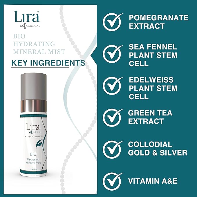 Lira Clinical BIO Hydrating Mineral Mist - Face Mist Hydrating Spray with Plant Stem Cells - Calming & Glowing Facial Mist - 2 Ounce-Velvo Beauty