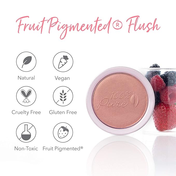 100% PURE Powder Blush (Fruit Pigmented), Peach, Soft Shimmery Finish, Nourishes Skin w/Rosehip Oil, Cocoa Butter, Natural Makeup (Neutral Peach w/Bronze) - 1.81 oz-Velvo Beauty