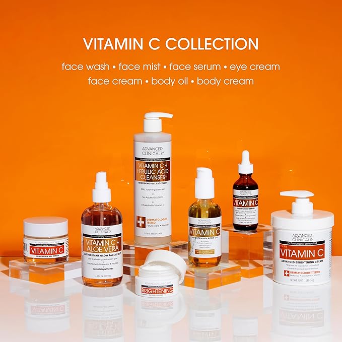 Advanced Clinicals Brightening Vitamin C Serum For Face With Glycolic Acid + Lactic Acid | Vitamin C Eye Serum Face Moisturizer For Improving Look Of Dark Spots & Uneven Complexion, 2-Pack-Velvo Beauty