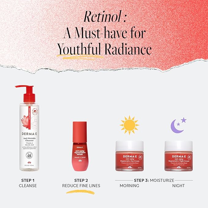 DERMA E Face Serum, Anti Aging Regenerative Retinol Serum for Face, 1 Fl Oz, Vitamin A, Bakuchiol, Glycolic Acid, Green Tea Extract, Helps Reduce Appearance of Fine Lines and Wrinkles-Velvo Beauty