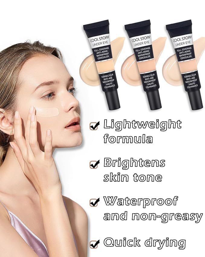 2 PCS Under Eye Concealer Full Coverage, Waterproof Color Correcting Concealer All Day Coverage Dark Circles, Puffiness, Redness, Lightweight Cream Foundation Brightener, Natural Matte Finish, light W-Velvo Beauty