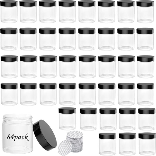 84PCS 4oz/125ml Plastic Jars with Screw On Black Lids Seal Stickers Bottle Lid,Clear Container for Storing Dry Food,Spice,Lotion, Cosmetic, Slime, Honey Jam, Cream, Butter-Velvo Beauty