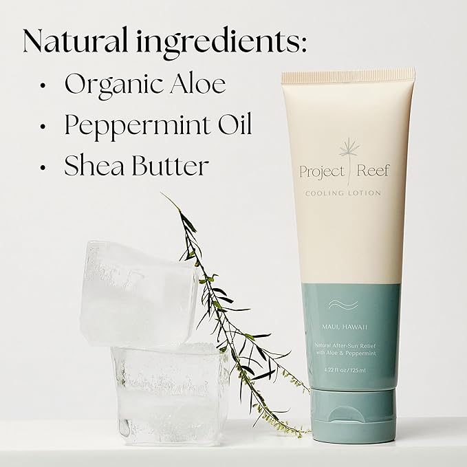 After Sun Cooling Lotion w/Organic Aloe Vera, Peppermint, Shea Butter, Vitamin E - Natural Vegan Sunburn Relief, Aftersun Care-Velvo Beauty