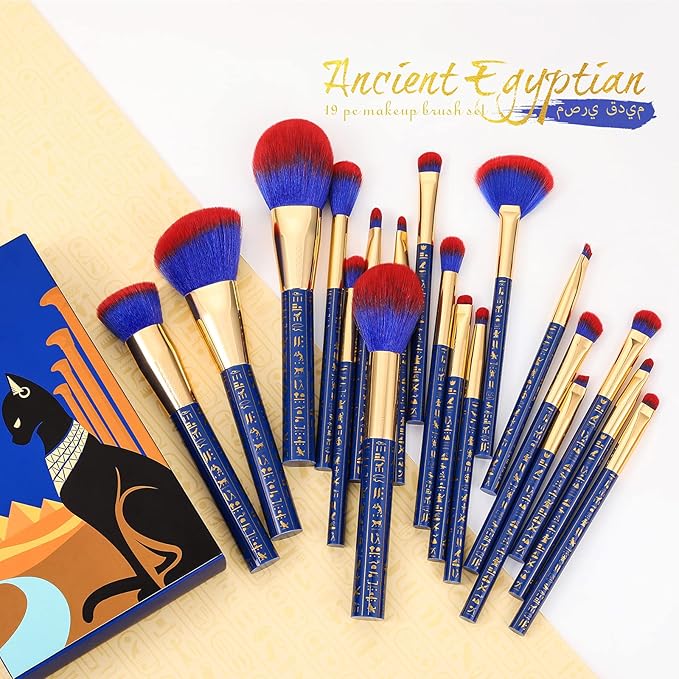 Docolor Makeup Brushes 19Pcs Makeup Brush Set Premium Gift Synthetic Powder Kabuki Foundation Contour Blush Concealer Eye Shadow Blending Liner Make Up Brush Kit, Ancient Egyptian Series-Velvo Beauty