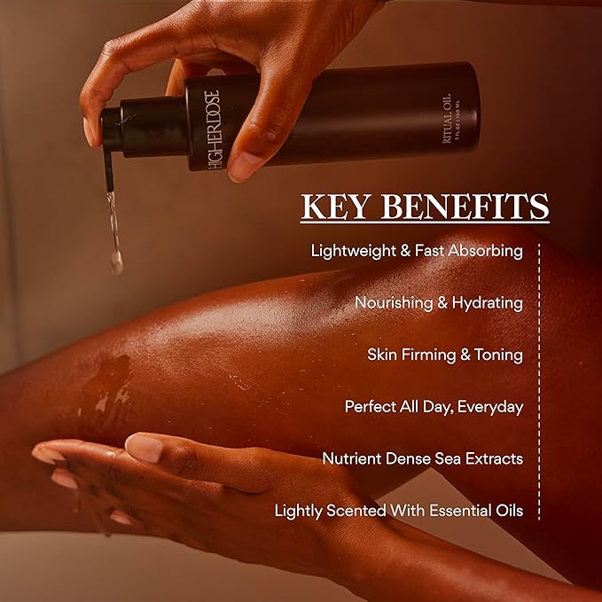 HigherDOSE Ritual Oil - Ayurvedic Daily Nourishing Body Oil for Dry Skin - Moisturizing Body Oil Enriched with Sea Buckthorn & Essential Oils to Deliver Nourished, Toned & Glowing Skin (5 Fl Oz)-Velvo Beauty