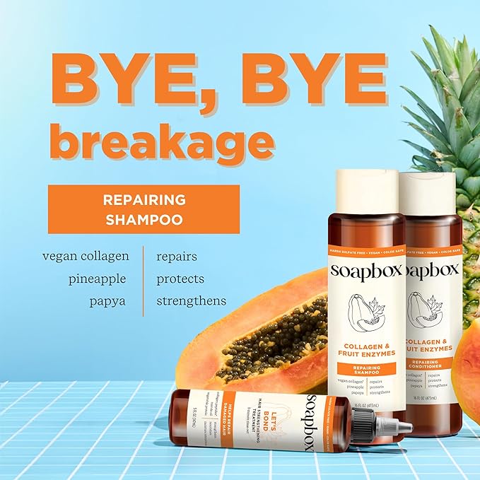 Soapbox Collagen Shampoo & Conditioner, For Dry, Fine or Thin Hair, Strengthening with Collagen & Peptides for Fuller Looking Hair, 16oz Each (Pack of 2)-Velvo Beauty