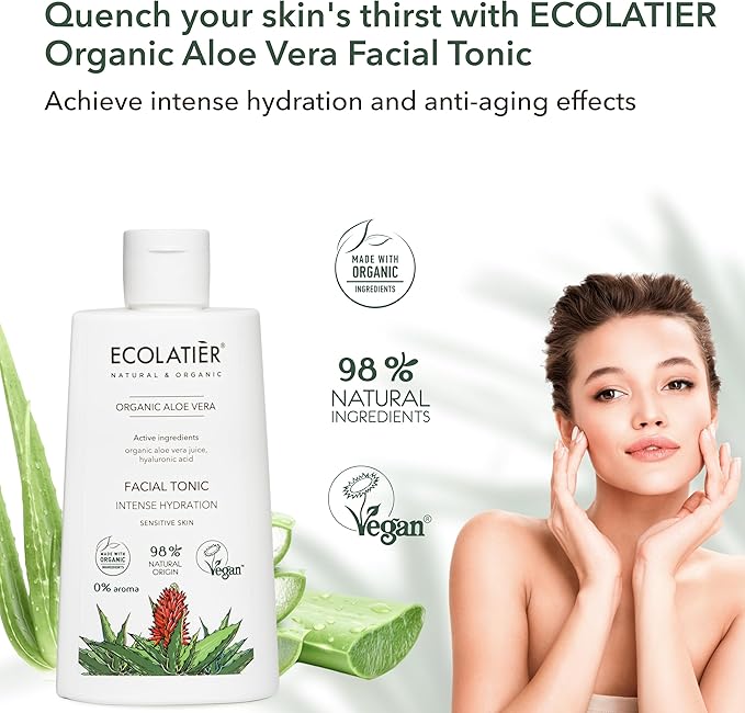 Organic Aloe Vera Facial Toner - 98% Natural Ingredients - Intense Hydration, Hyaluronic Acid, 98% Natural, Vegan - Deep Moisture, Refreshes, and Revitalizes The Skin - 8.5 Fl Oz / 250ml-Velvo Beauty