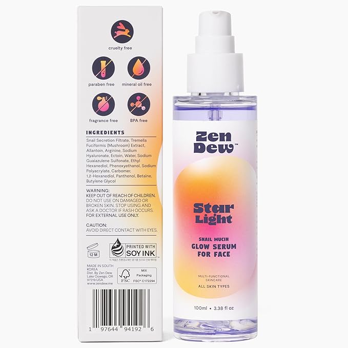 Star Light Snail Mucin Face Serum with Blue Light Skin Protection, 3.38 Oz – Silky Smooth Korean Glow Serum that Restores Moisture and Leaves Skin Brighter, Plumper, Soothed and Smooth-Velvo Beauty