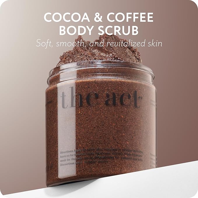 THE ACT Coffee Body Scrub with Salt & Cocoa – Exfoliating Scrub for Cellulite, Stretch Marks, Ingrown Hair – Organic Moisturizing Body Scrub with Vitamin E & Menthol – Gift for Women & Men, 10.58 Oz-Velvo Beauty