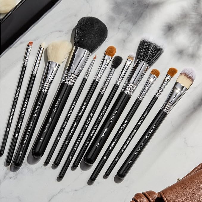 Sigma Beauty Essential Makeup Brushes Set – Professional Grade Makeup Brush Set with Premium Fibers and Sleek, Durable Handles for Face & Eyes, Includes 12 CK001 Black Makeup Brushes-Velvo Beauty