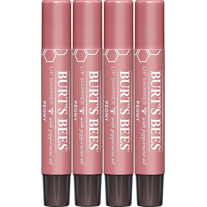 Burt's Bees Shimmer Lip Tint Set, Tinted Lip Balm Stick, Moisturizing for All Day Hydration with Natural Origin Glowy Pigmented Finish & Buildable Color, Peony (4-Pack)-Velvo Beauty