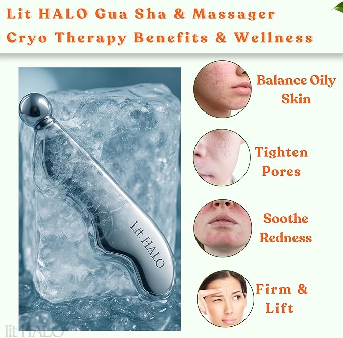 4-in-1 Gua Sha Massager: Stainless Steel Cryo Gua Sha Facial Tools for Face, Neck, Body – Lymphatic Drainage Massager, Facial Roller, Reduce Puffiness, Improve Circulation Beauty Tools-Velvo Beauty