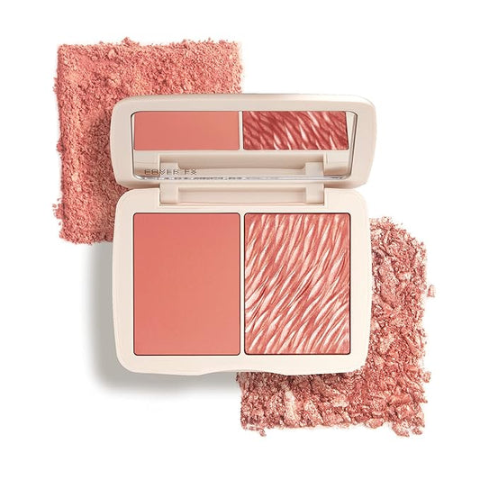 COVER FX Monochromatic Powder Blush Duo - Pink Dahlia: Soft Pink - Matte + Shimmer Finish - Create Custom, High Impact Color-Velvo Beauty