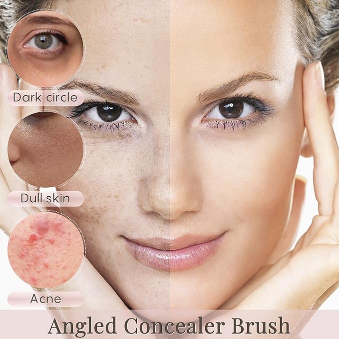 GLO&RAY Angled Concealer Brush with Cap – Flat Top Synthetic Makeup Brush for Under Eye, Spot Coverage, Travel Size Concealer Blending Tool for Liquid & Cream Application (Pink)-Velvo Beauty
