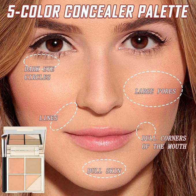 5 Colors Correcting Concealer Palette,Waterproof Long Lasting Cream Contour Palette for Women,Contouring Concealer Liquid Foundation Makeup Palette with Brush 02#-Velvo Beauty