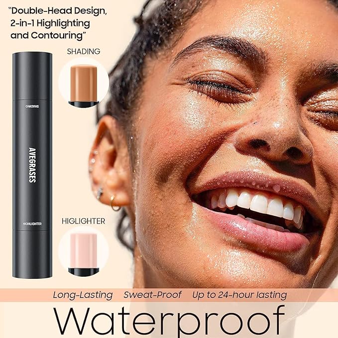 2023 Upgrade Contour Stick, 2 Colors Double-end Contour Highlighter Stick Contour Stick Face Highlighter Contour Makeup Contouring Sticks Cream Concealer (Ivory, Dark Brown)-Velvo Beauty