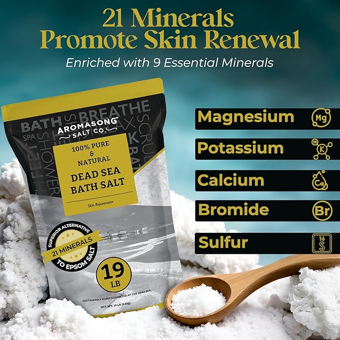 Aromasong Dead Sea Salt - Spa Bath Salt - Bulk 19 Lb Pack of 78 (1482 Lbs Total) Fine Grain - 100% Pure - Better Absorbing Than Epsom Salt - Soak for Women & Men for Skin Issues and Relaxation-Velvo Beauty