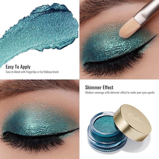 Oulac Teal Eyeshadow Green Glitter Eyeshadow Highly Pigmented Eye Shadow Waterproof & Long Lasting for Women with Moisturizing Formula. Multi-use for Highlighter. 6g (14)-Velvo Beauty