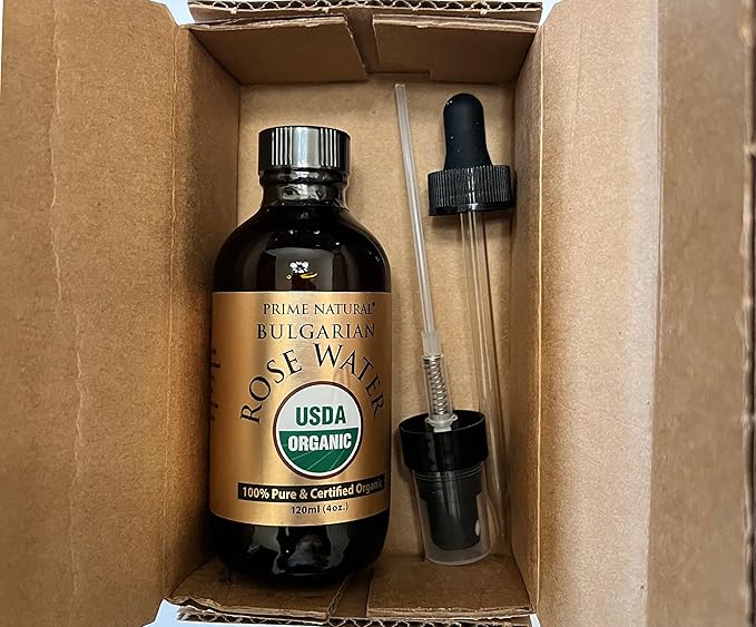 PRIME NATURAL Rose Water Spray 4oz/120ml, USDA Certified Organic, Facial Toner, Hydrating Mist for Face & Hair - Bulgarian, 100% Pure, Natural, Preservative-Free, Moisturizer from Fresh Rose Petals-Velvo Beauty