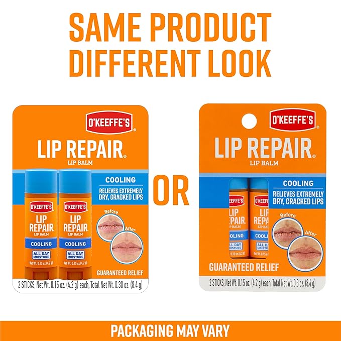 O'Keeffe's Cooling Relief Lip Repair Lip Balm for Dry, Cracked Lips, Stick, Twin Pack-Velvo Beauty