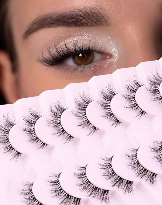 Cat Eye Lashes Natural Fake Lashes Demi Wispies Eyelashes Natural Look Lashes Wispy False Eyelashes Fox Eye Strip Lashes 7 Pairs-Velvo Beauty
