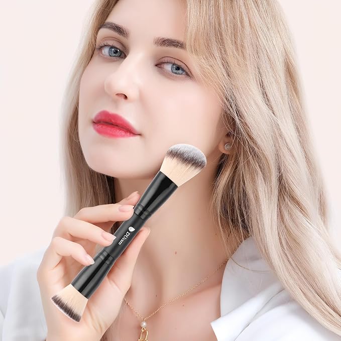 DUcare Foundation Brush Contour Bronzer Double Ended Makeup Brush for Blending Liquid Powder Concealer Cream Blush Buffe Black-Velvo Beauty