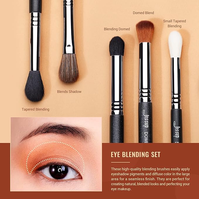 Jessup Eye Makeup Brushes Set Professional Blending Brush for Makeup Eyeshadow 13pcs Premium Synthetic Blender Brush Makeup Black T338-Velvo Beauty