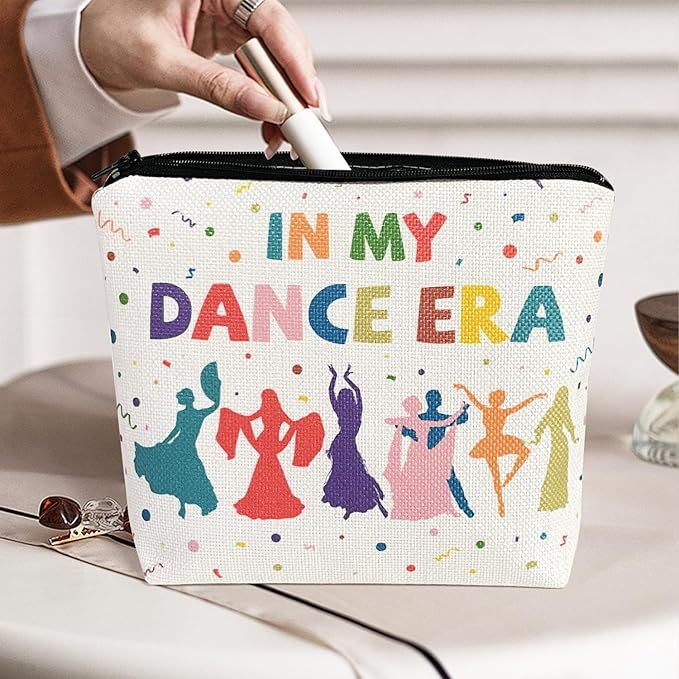 My Dance Era Canvas Zipper Cosmetic Bag, Small Makeup Bag for Women, Friends, Daughter, Sister for Dancers, Dancer Birthday Gifts for Girls (White)-Velvo Beauty