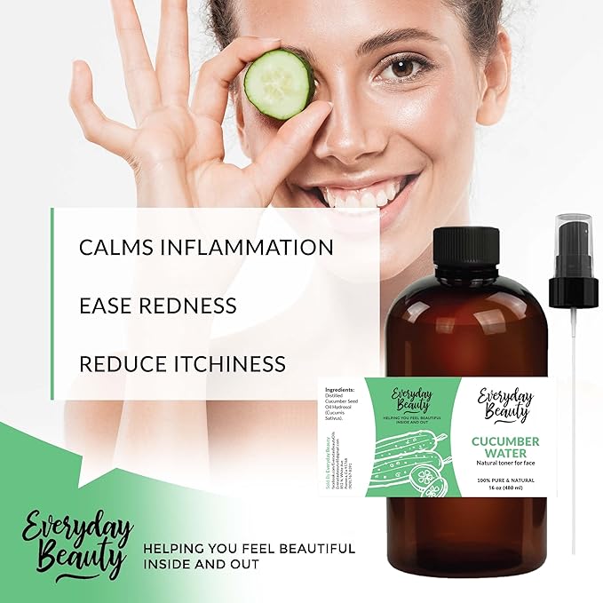 Cucumber Hydrosol Facial Toner - 16 oz All Natural Hydrating Spray Mist for Face and Hair - 100% All Natural Cucumber Water Hydrosol with Fine Mist Cap-Velvo Beauty