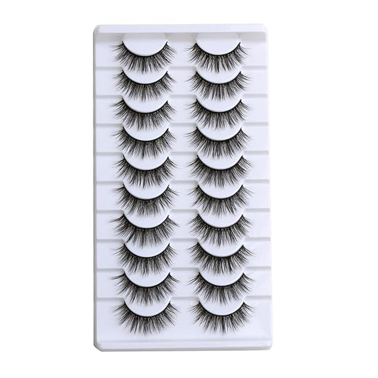 SUNWELL False Eyelashes 14mm Mink Lashes Natural Look 3D Faux Mink Lashes Manga Lashes Strips Soft Wispy Luxury Volume Fake Lashes 10 Pairs Pack-Velvo Beauty