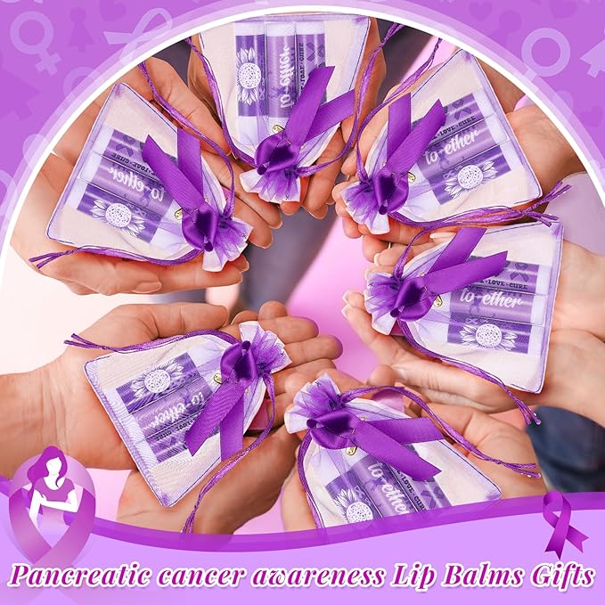50 Set Overdose Awareness Lip Balms Gifts with 50 Organza Bags 50 Purple Awareness Ribbon Pins Raise Awareness for Domestic Violence Pancreatic Cancer Lupus Alzheimer's Awareness-Velvo Beauty