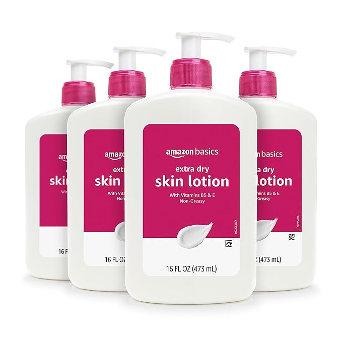 Amazon Basics Body Lotion for Extra-Dry Skin with Vitamins B5 & E, Clean Scent, 16 fl oz, Pack of 4 (Previously Solimo)-Velvo Beauty