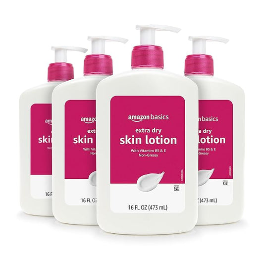 Amazon Basics Body Lotion for Extra-Dry Skin with Vitamins B5 & E, Clean Scent, 16 fl oz, Pack of 4 (Previously Solimo)-Velvo Beauty