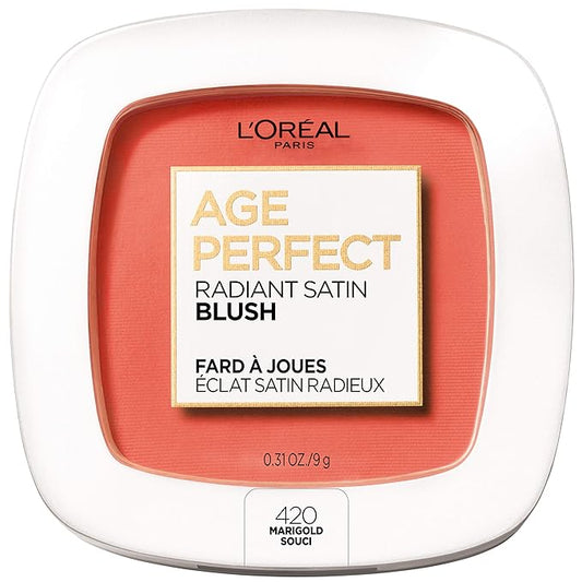 L'Oreal Paris Age Perfect Radiant Satin Blush with Camellia Oil, Marigold-Velvo Beauty
