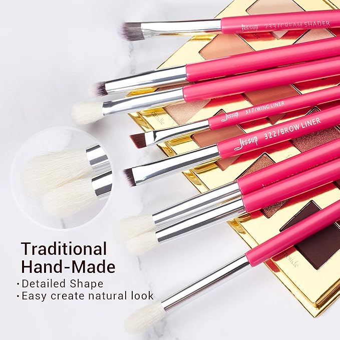 Jessup Brand 25pcs Professional Makeup Brush Set Beauty Cosmetic Foundation Powder Blusher Eye Shadow Blending Concealer Highlight Natural-Synthetic Hair Brushes Set (Rose Carmine/Silver)-Velvo Beauty