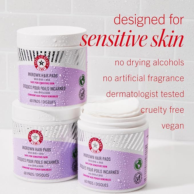 First Aid Beauty - Ingrown Hair Pads with BHA + AHA - Aftershave Treatment Pads Help Men & Women Prevent Razor Bumps, Exfoliate Underarms & Bikini Area, Compostable for Daily Use - 3ct, 84 Pads Total-Velvo Beauty